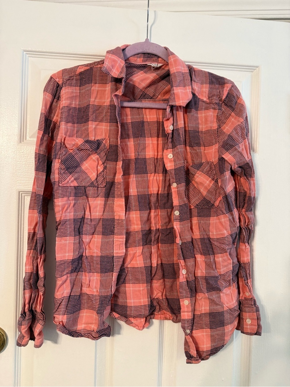 Aeropostale Coral and Navy Plaid Button-Down Shirt